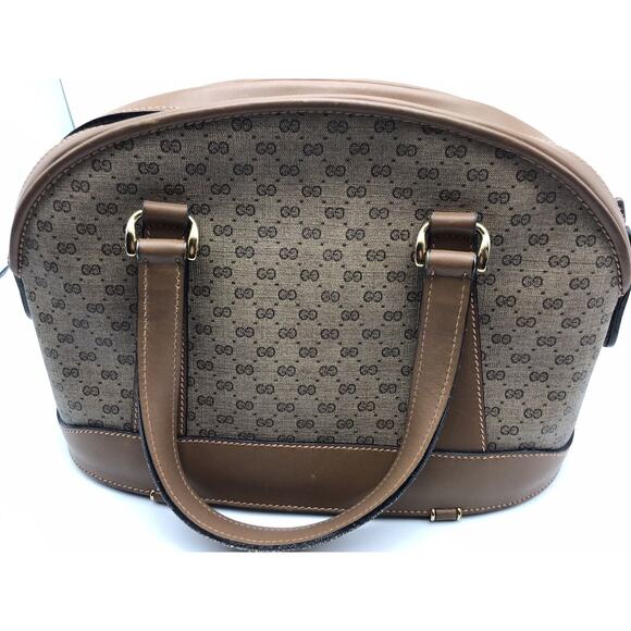 Authentic 1980's Gucci Supreme GG Monagram Coated Canvas Leather Trim Tan Purse - Picture 2 of 14